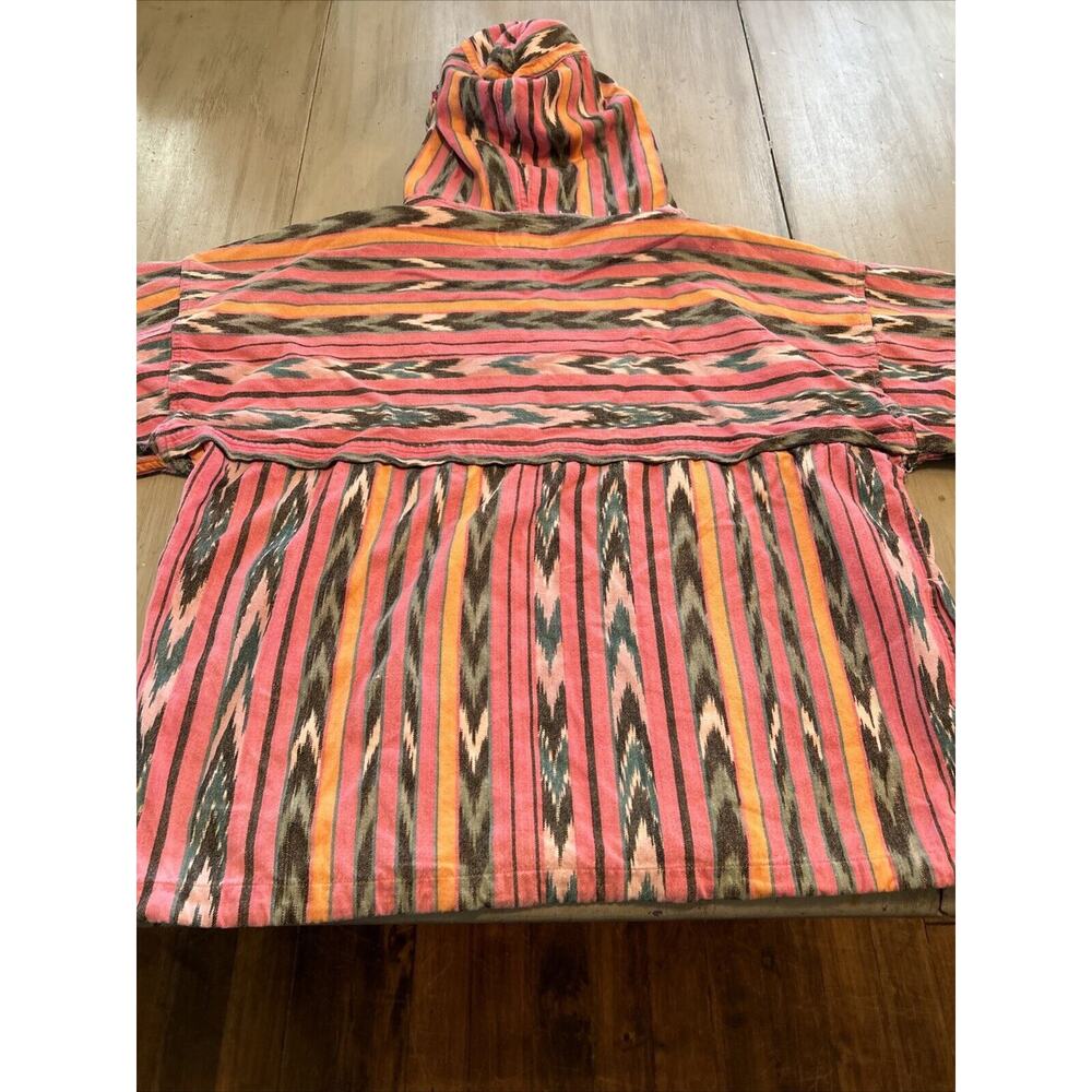 Vtg Angelique Pink Orange Green Southwest Print Hoodie Pullover Boho Free Size - Picture 12 of 12